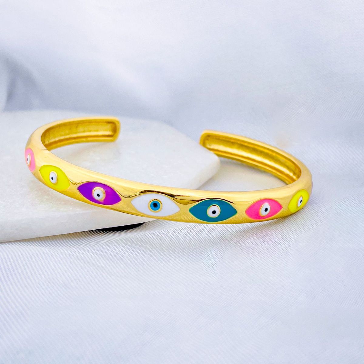 Copper Multi Colour Evil Eye Enamel 18K Gold Bangle Cuff Kada Bulk Main image