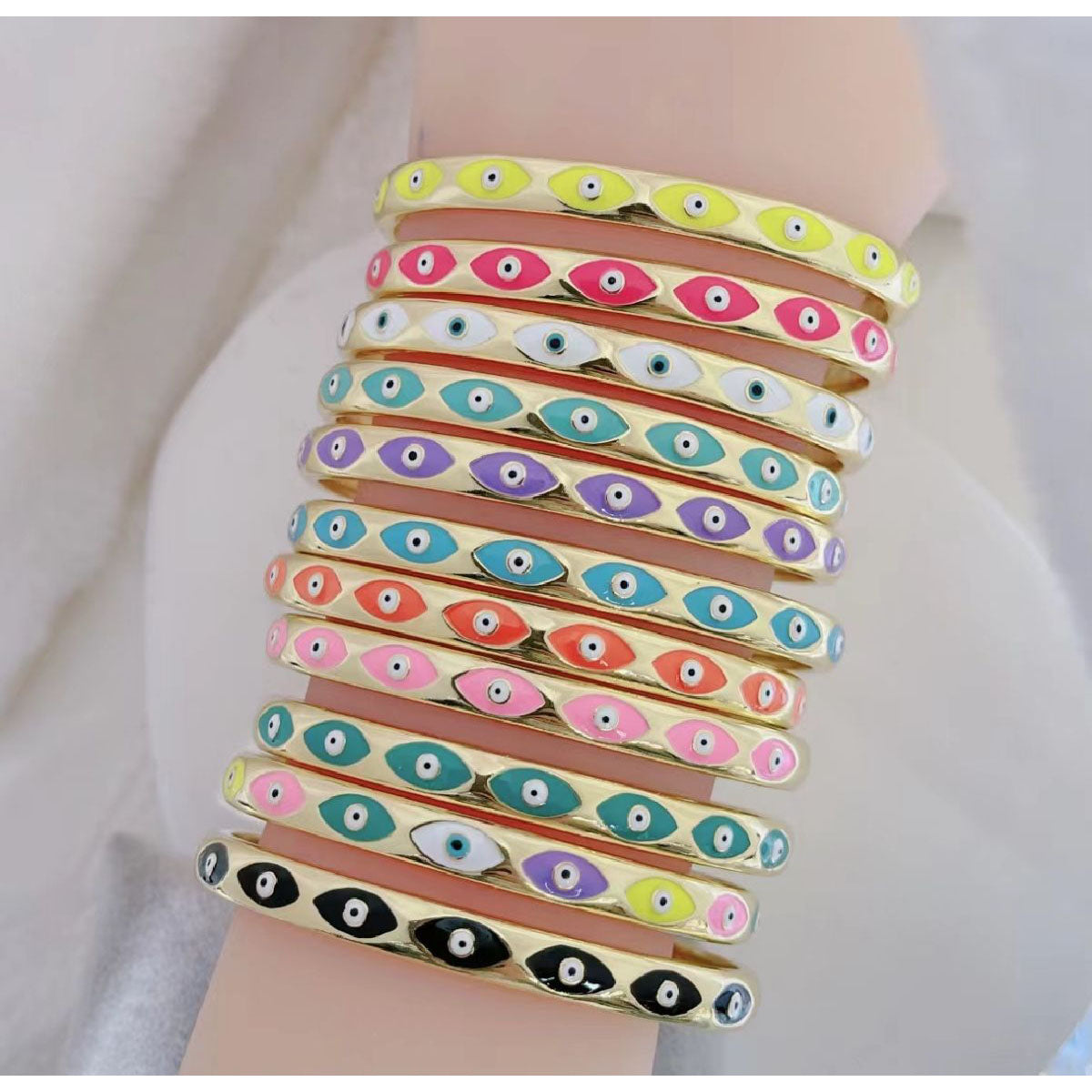 Copper Multi Colour Evil Eye Enamel 18K Gold Bangle Cuff Kada Bulk