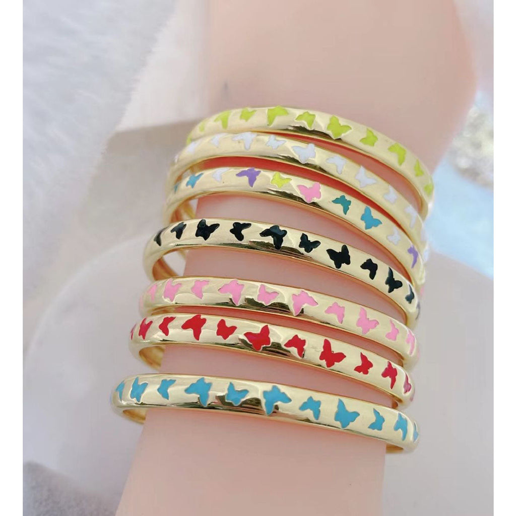 Copper Multi Colour Butterfly Enamel 18K Gold Bangle Cuff Kada Bulk
