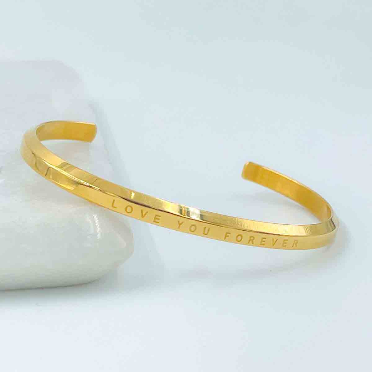 Engrave Love You Forever Stainless Steel Gold Bangle Cuff Women Bulk Main image