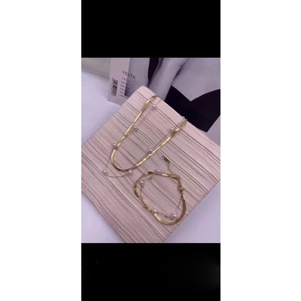 Dual Layer Pearl 18K Gold Stainless Steel Snake Bracelet Women Bulk Main image