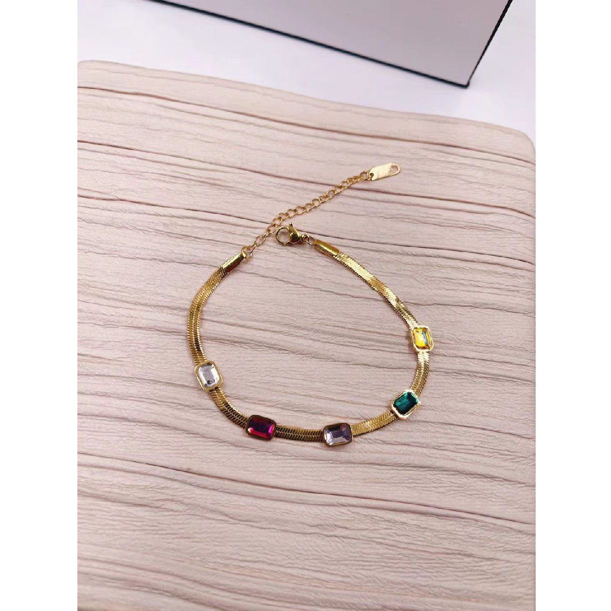 Multi Colour CZ Crystal 18K Gold Stainless Steel Snake Bracelet Bulk