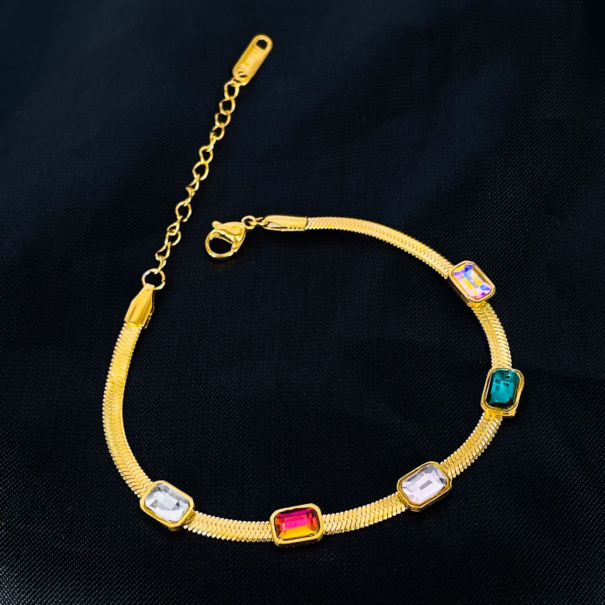 Multi Colour CZ Crystal 18K Gold Stainless Steel Snake Bracelet Bulk Secondary image