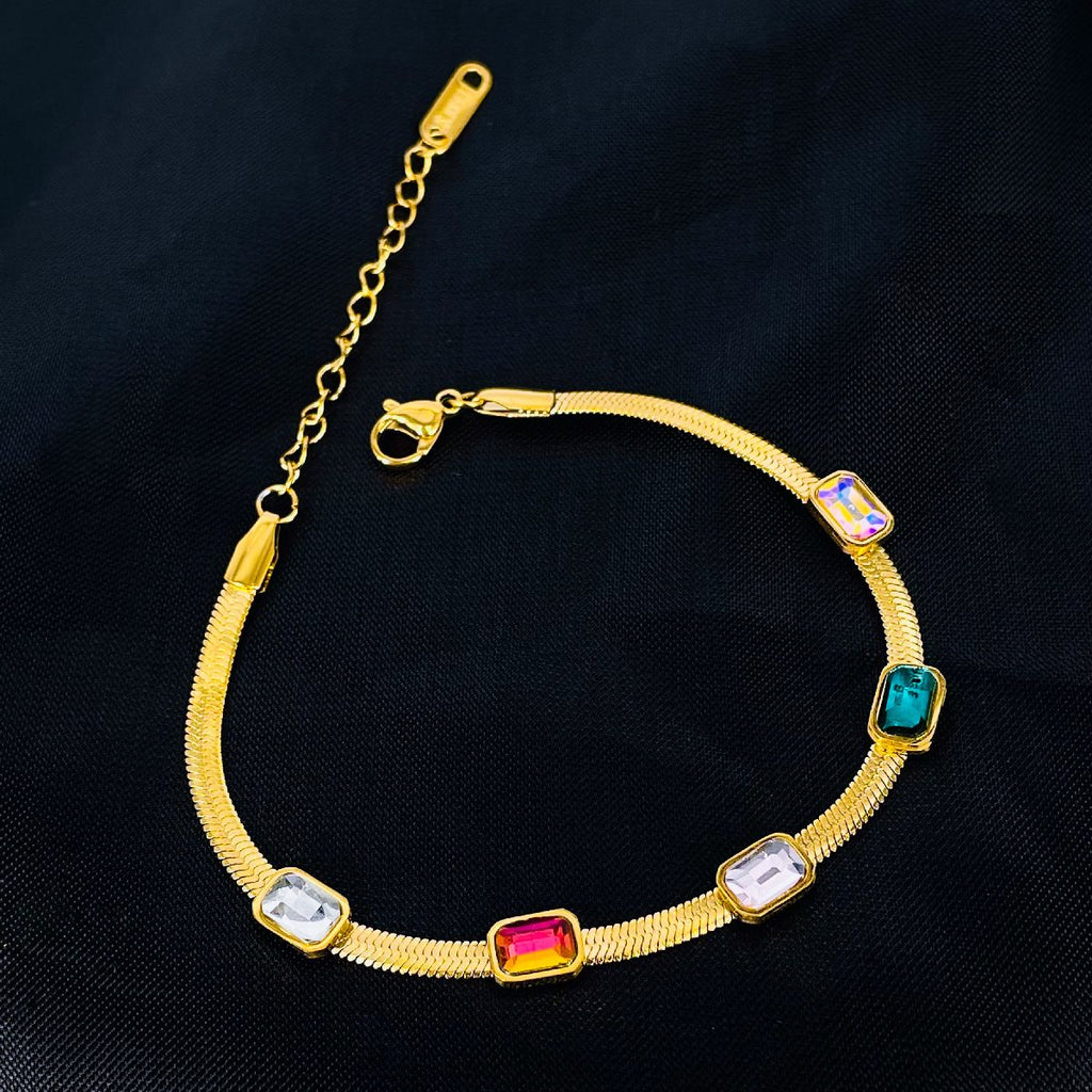 Multi Colour CZ Crystal 18K Gold Stainless Steel Snake Bracelet Bulk