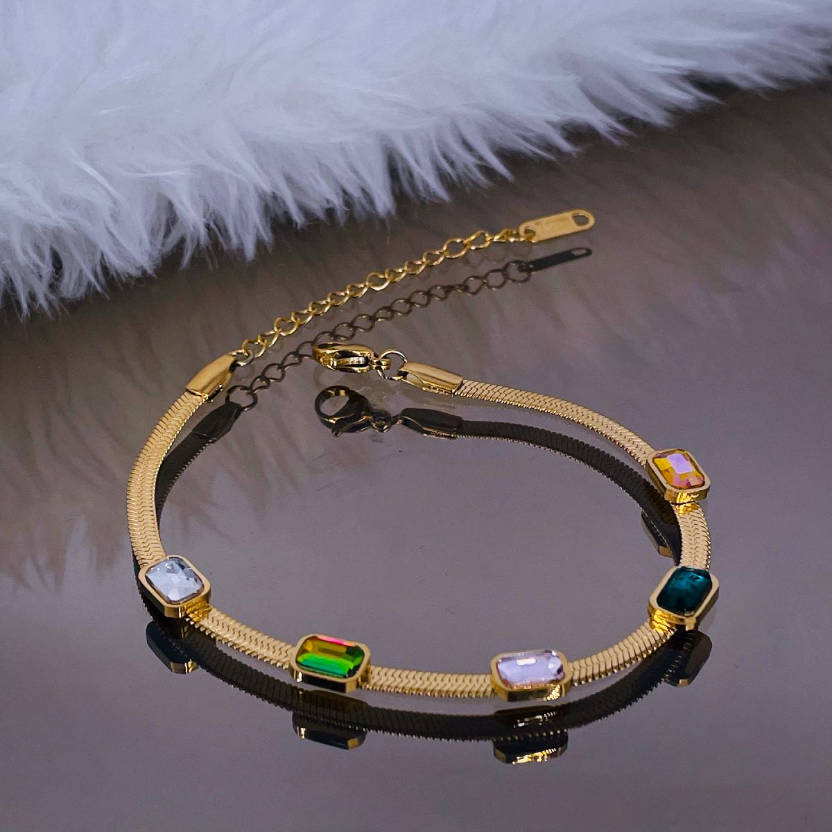 Multi Colour CZ Crystal 18K Gold Stainless Steel Snake Bracelet Bulk Main image