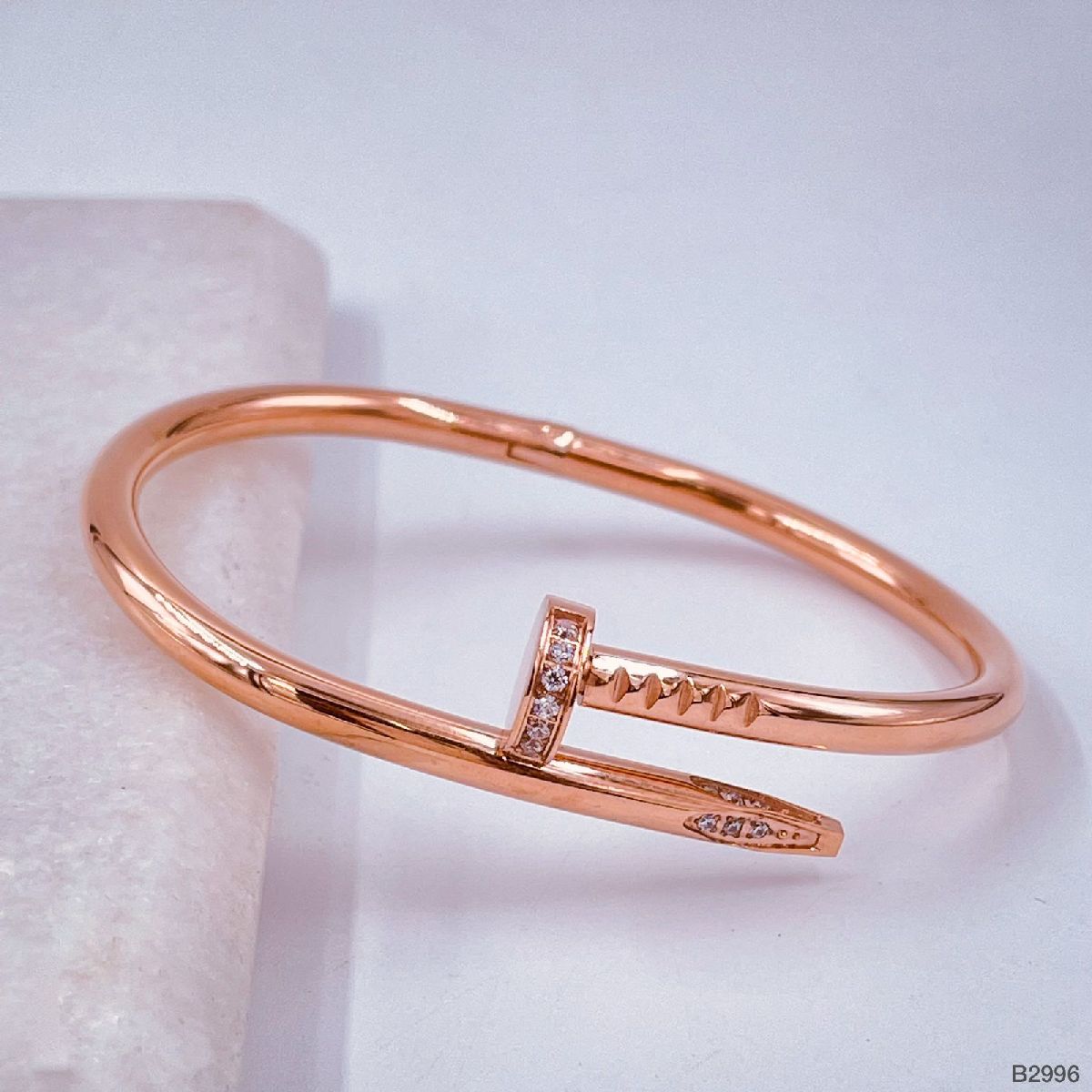 Nail Gothic Screw CZ Stainless Steel Rose Gold Bangle Kada Bulk Main image