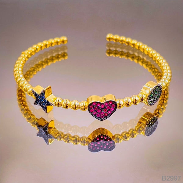 Star Heart Round Cubic Zirconia Crystal Copper Gold Bangle Cuff Bulk Main image