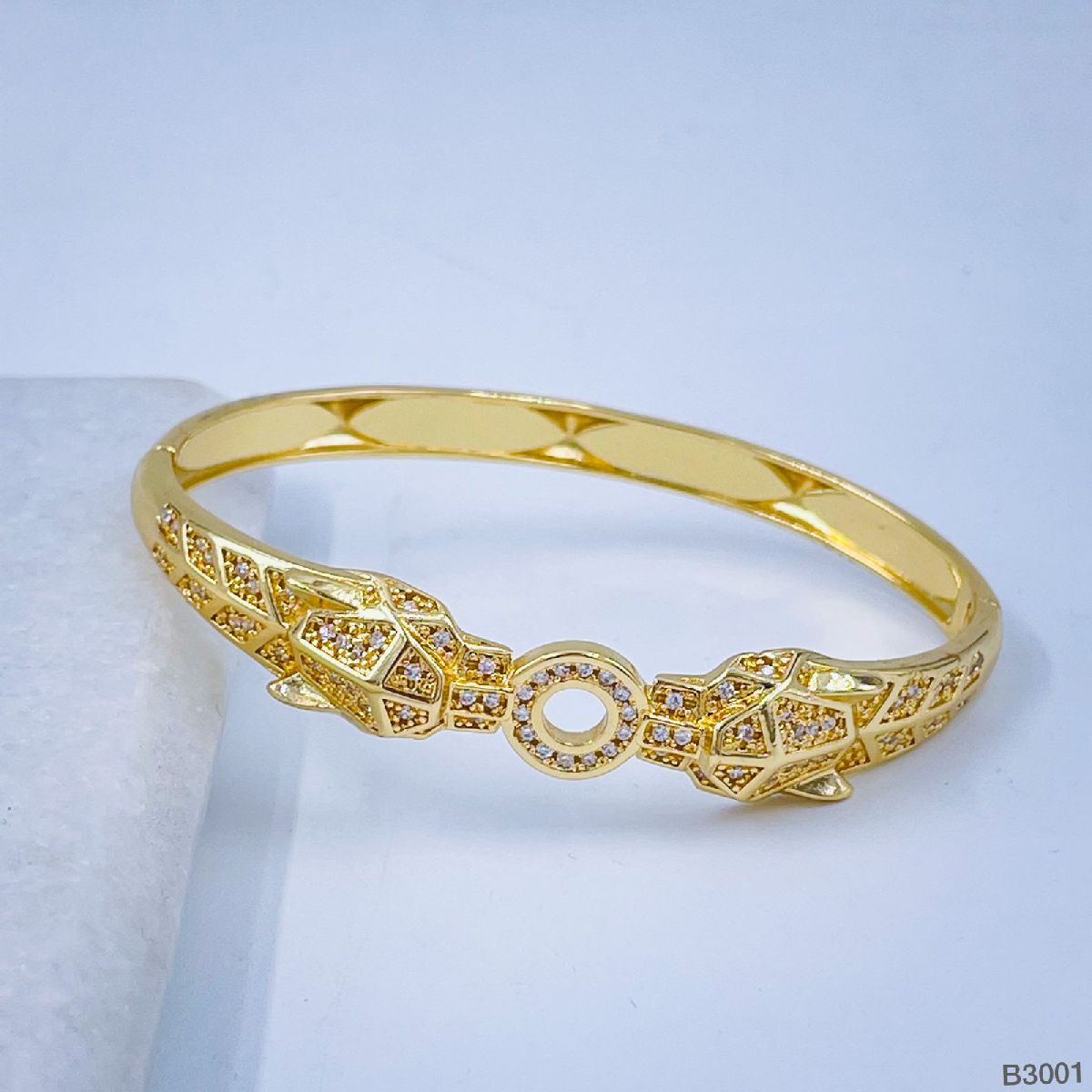 Dual Panther Evil Eye Cubic Zirconia Copper Gold Bangle Kada Bulk Main image