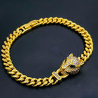 Copper Panther Cubic Zirconia Gold Curb Chain Bracelet For Women Bulk