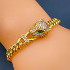 Copper Panther Cubic Zirconia Gold Curb Chain Bracelet For Women Bulk