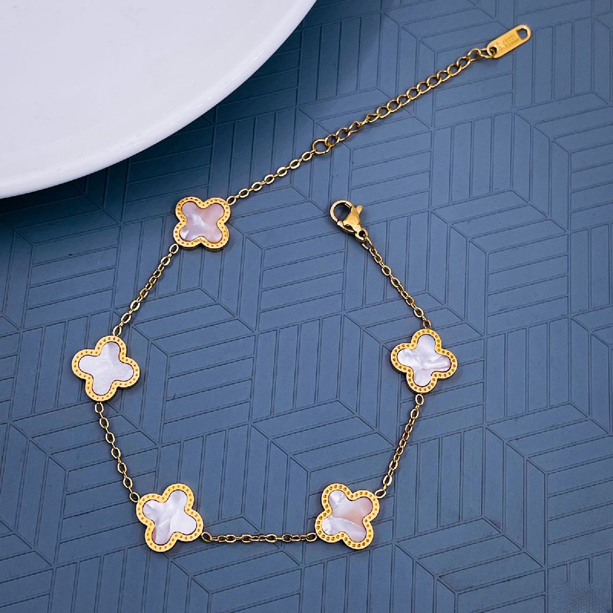 Clover Flower White 18K Gold Stainless Steel Adjustable Bracelet Bulk