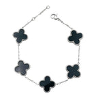 Clover Flower Black Silver Stainless Steel Adjustable Bracelet Bulk
