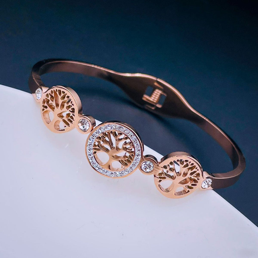 Tree Of Life 18K Rose Gold Stainless Steel Openable Kada Bracelet Bulk