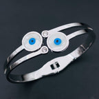 Stainless Steel Twin Evil Eye Mother of Pearl Silver Openable Kada Bangle Women
