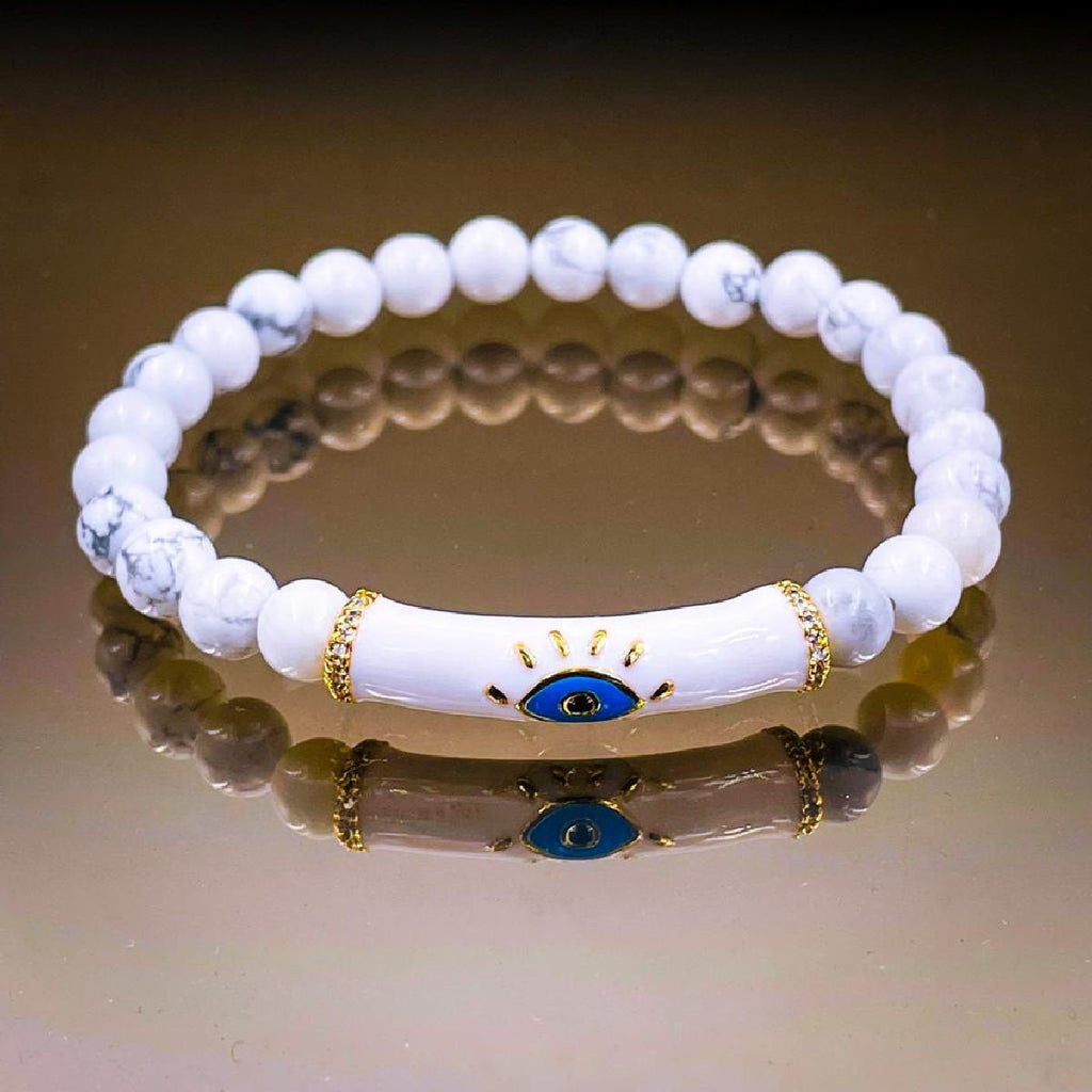 Evil Eye Natural White Howlite Crystal Beads Unisex Bracelet Bulk