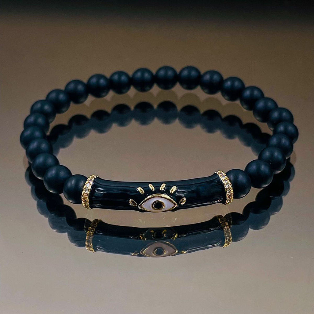 Evil Eye Natural Black Lava Crystal Beads Adjustable Bracelet Bulk