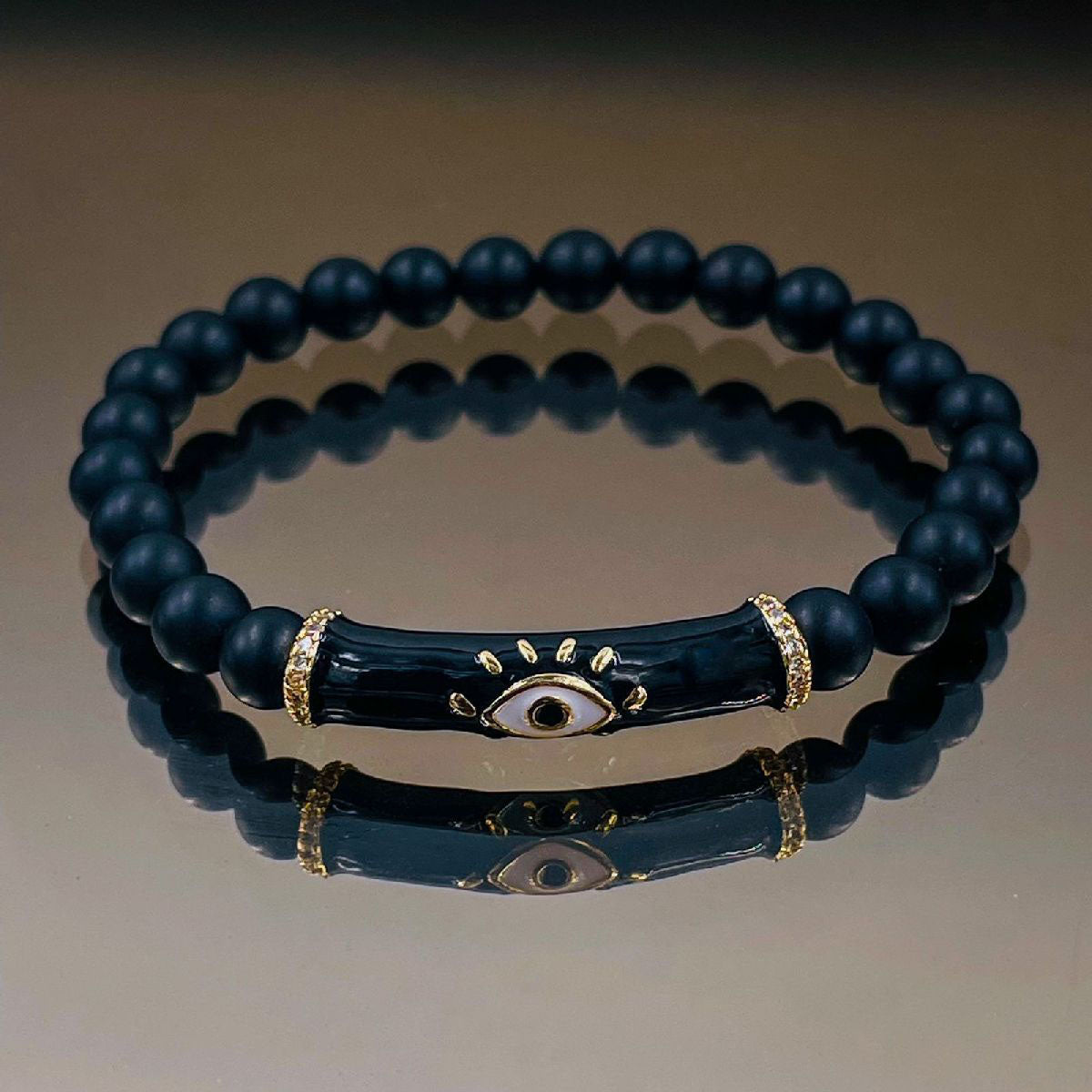Evil Eye Natural Black Lava Crystal Beads Adjustable Bracelet Bulk