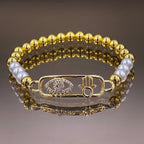 Evil Eye Hamsa 18K Gold Copper Pearl Stretchable Bracelet Women Bulk