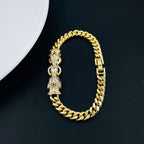 Panther Dual Face 18K Gold CZ Anti Tarnish Curb Chain Bracelet Bulk