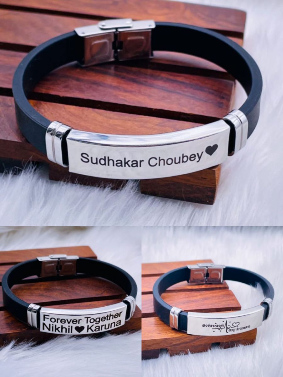 Customized Personalised Letter Engraved Id Wrist Band Bracelet Bulk