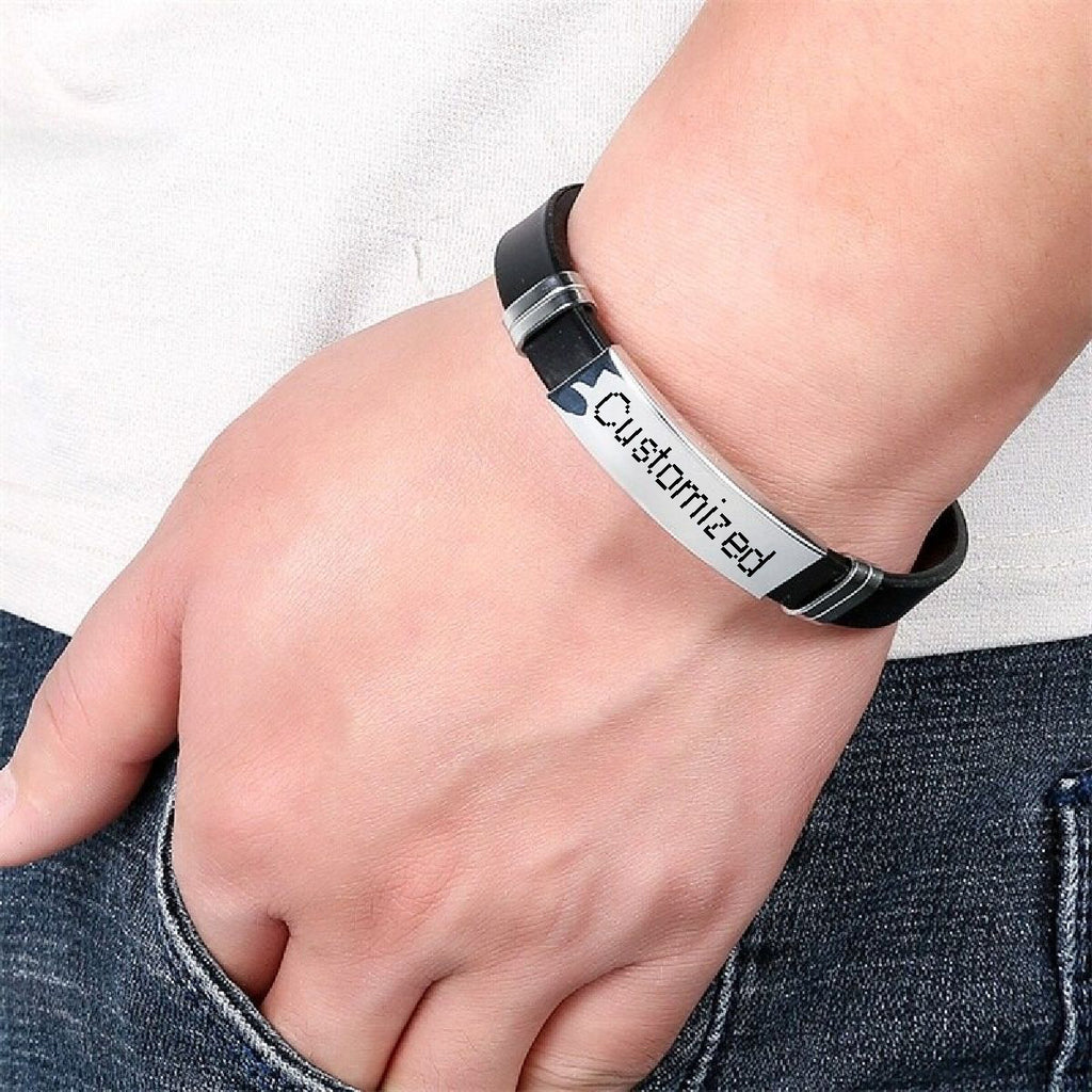Customized Personalised Letter Engraved Id Wrist Band Bracelet Bulk