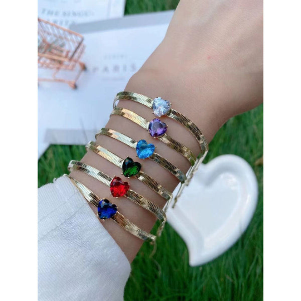 Purple Heart Love Cubic Zirconia 18K Gold Anti Tarnish Stainless Steel Snake Chain Bracelet for Women Main image