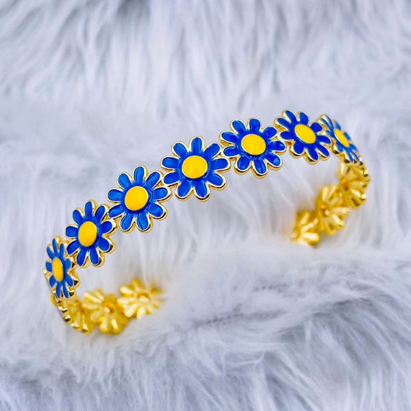 Multi Color Daisy Flower Enamel 18K Gold Copper Bangle Cuff Women Bulk Main image