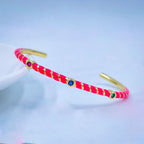 Hot Neon Pink Enamel Slim Studded Free Size Cuff Kada Bangle Bulk