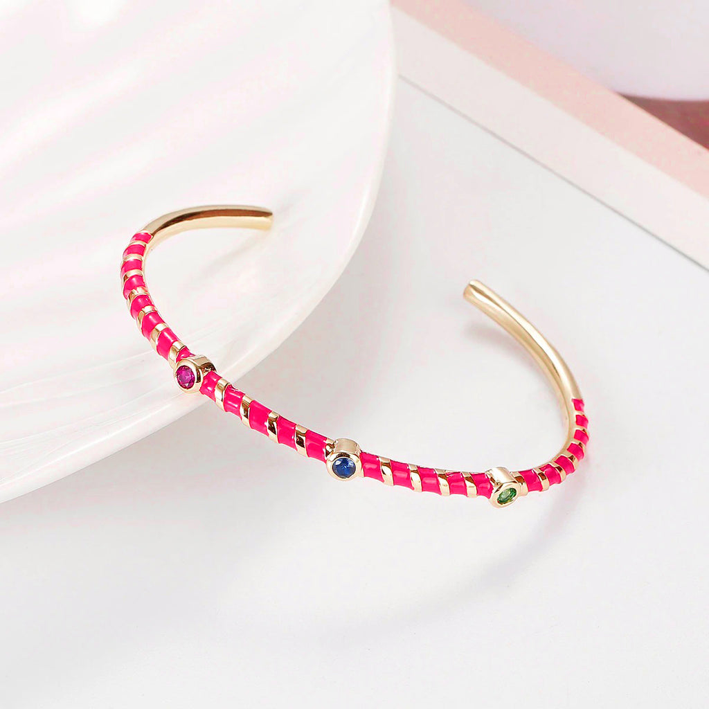 Hot Neon Pink Enamel Slim Studded Free Size Cuff Kada Bangle Bulk
