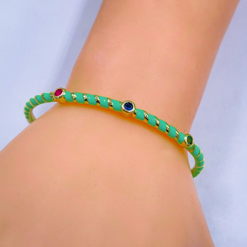 Hot Neon Pink Enamel Slim Studded Free Size Cuff Kada Bangle Bulk