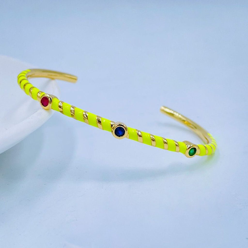 Hot Neon Pink Enamel Slim Studded Free Size Cuff Kada Bangle Bulk