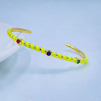 Hot Neon Pink Enamel Slim Studded Free Size Cuff Kada Bangle Bulk