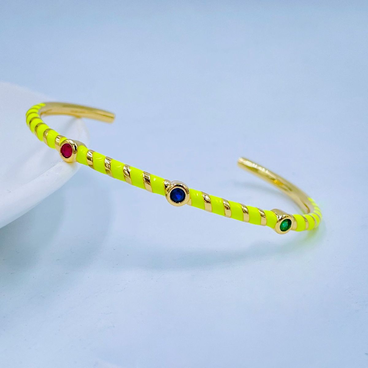 Hot Neon Pink Enamel Slim Studded Free Size Cuff Kada Bangle Bulk