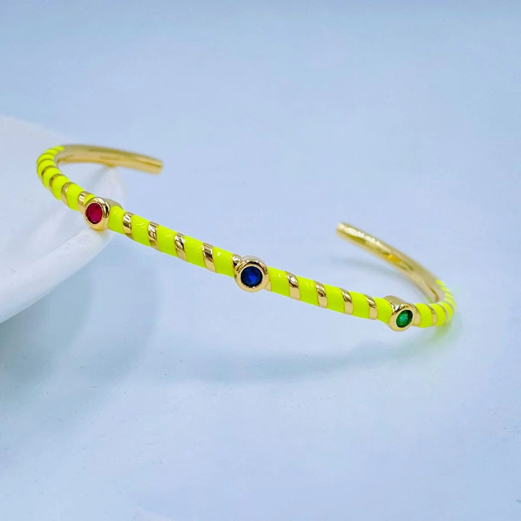 Hot Neon Pink Enamel Slim Studded Free Size Cuff Kada Bangle Bulk