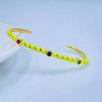 Hot Neon Pink Enamel Slim Studded Free Size Cuff Kada Bangle Bulk