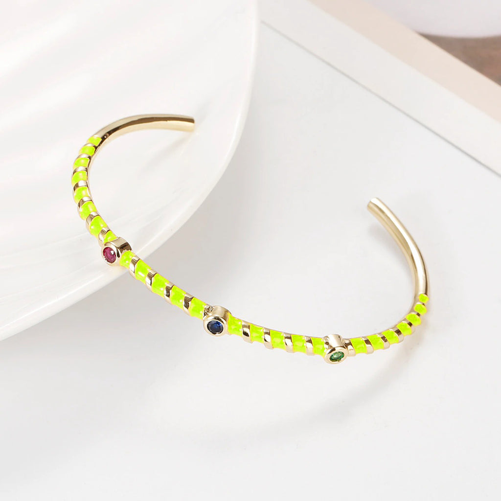 Hot Neon Pink Enamel Slim Studded Free Size Cuff Kada Bangle Bulk