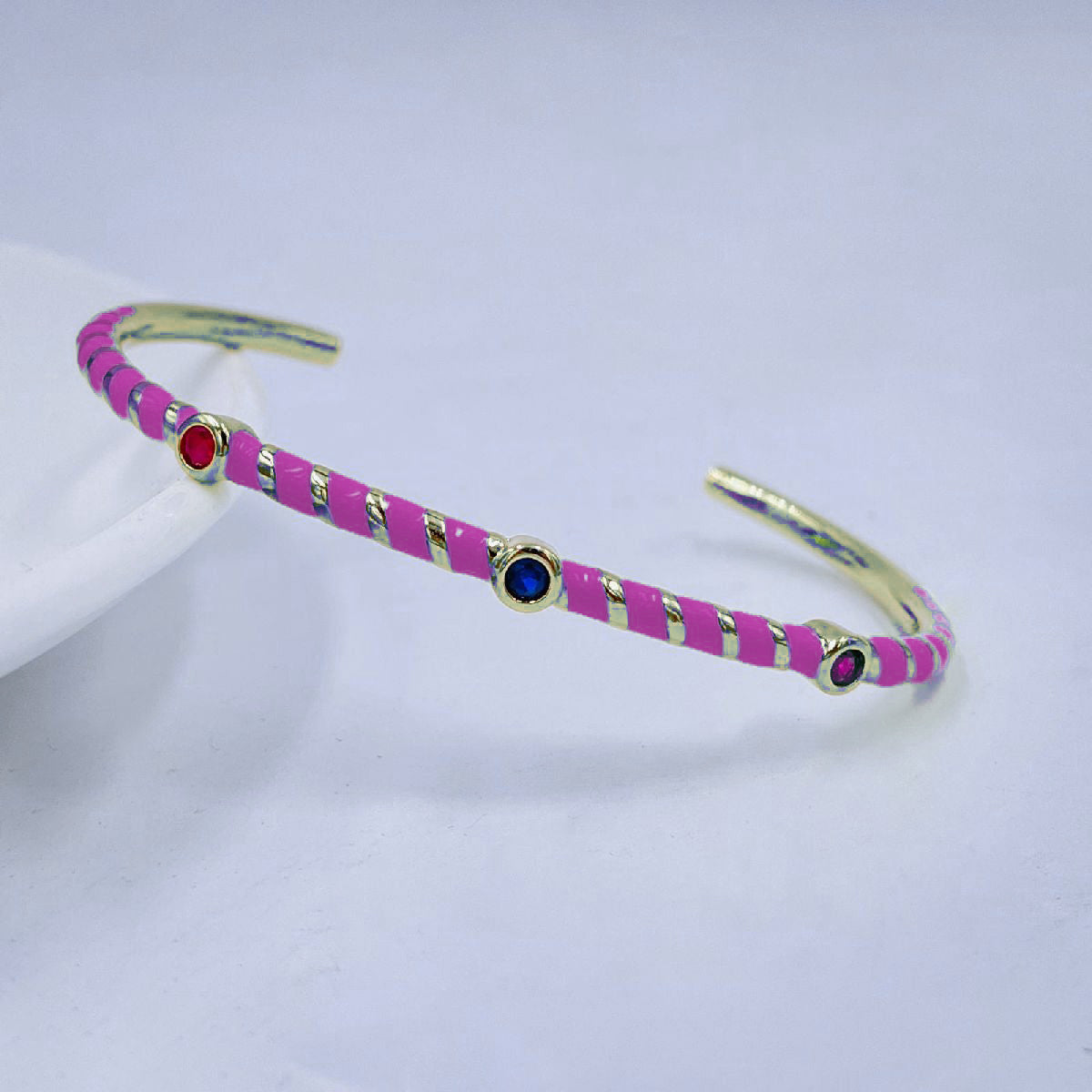 Hot Neon Pink Enamel Slim Studded Free Size Cuff Kada Bangle Bulk