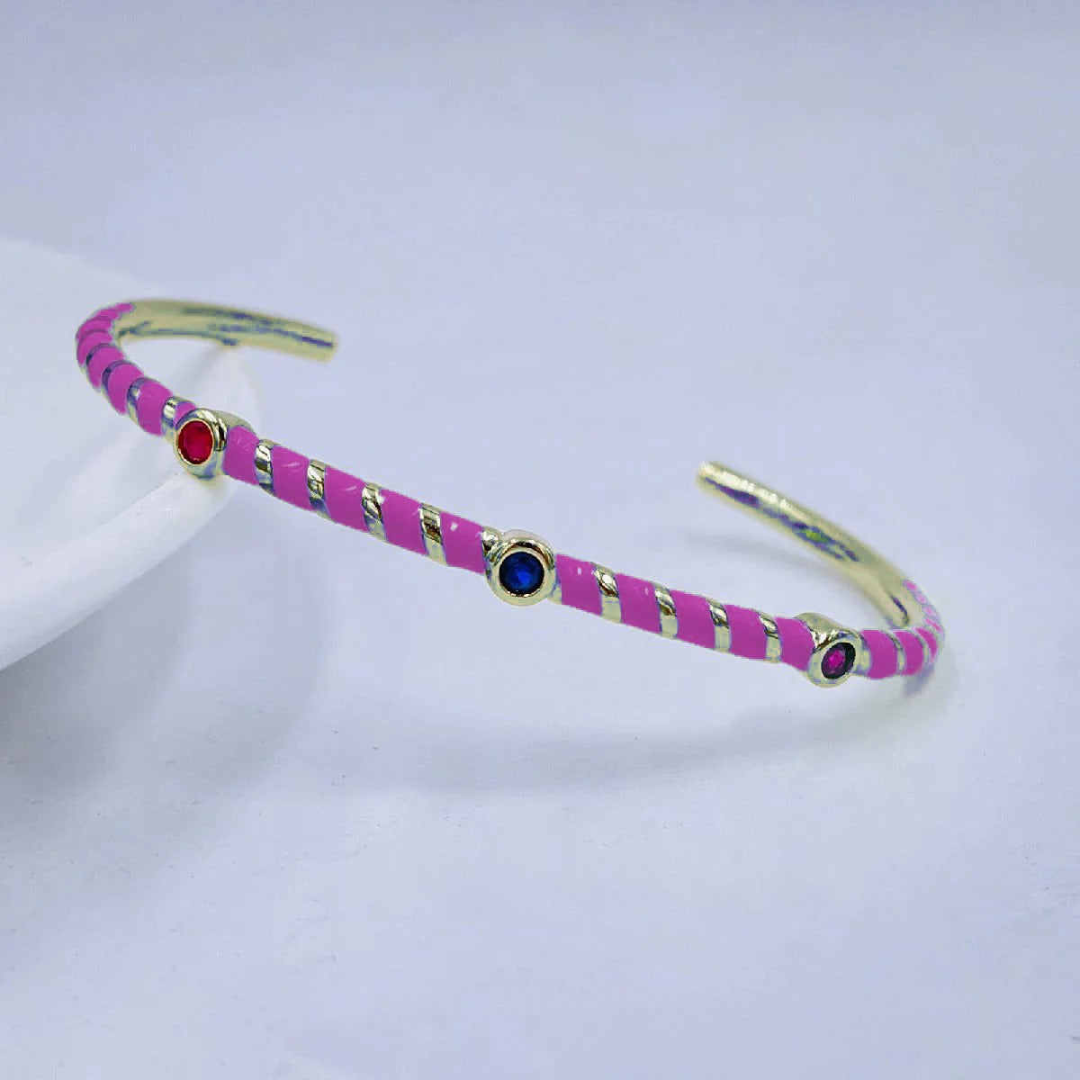 Hot Neon Pink Enamel Slim Studded Free Size Cuff Kada Bangle Bulk