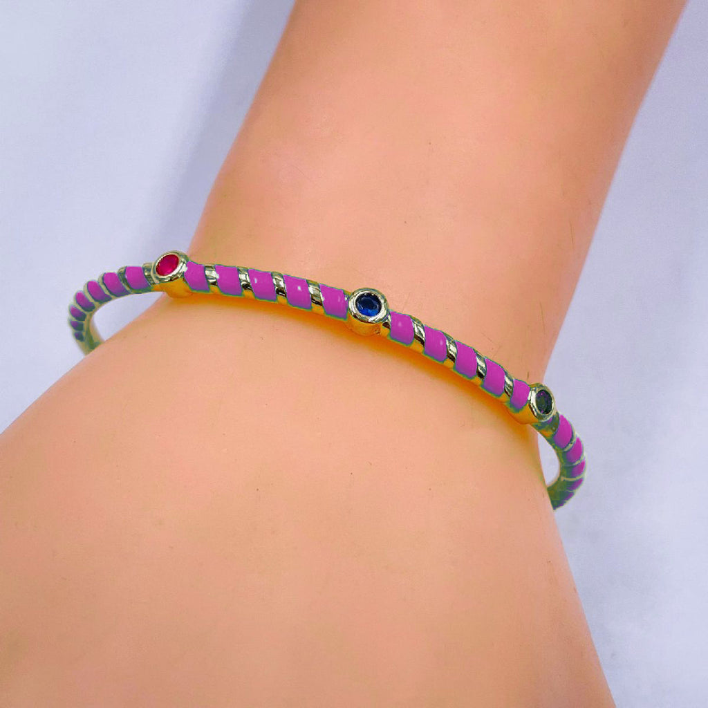 Hot Neon Pink Enamel Slim Studded Free Size Cuff Kada Bangle Bulk