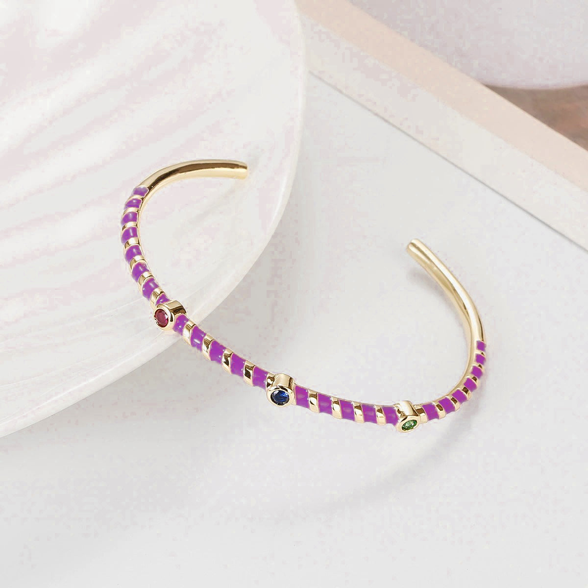 Hot Neon Pink Enamel Slim Studded Free Size Cuff Kada Bangle Bulk