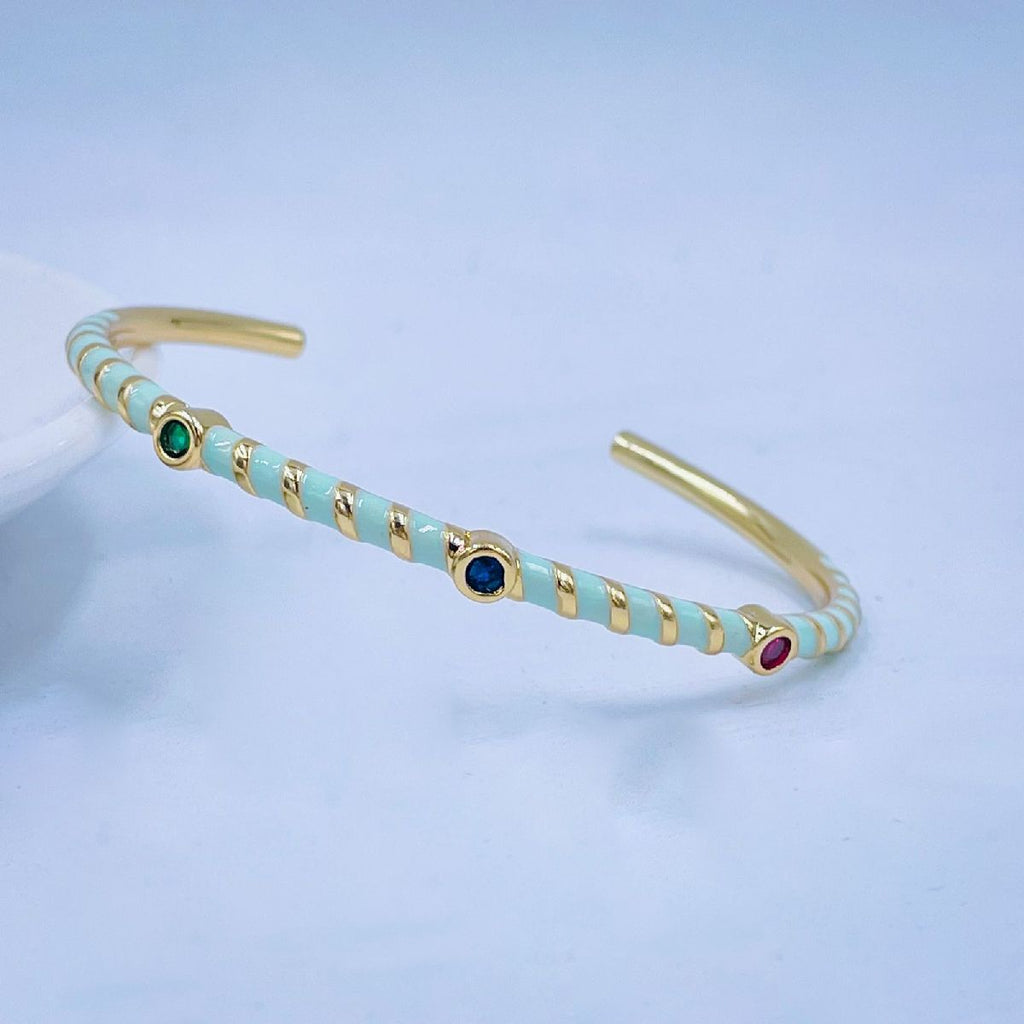 Hot Neon Pink Enamel Slim Studded Free Size Cuff Kada Bangle Bulk