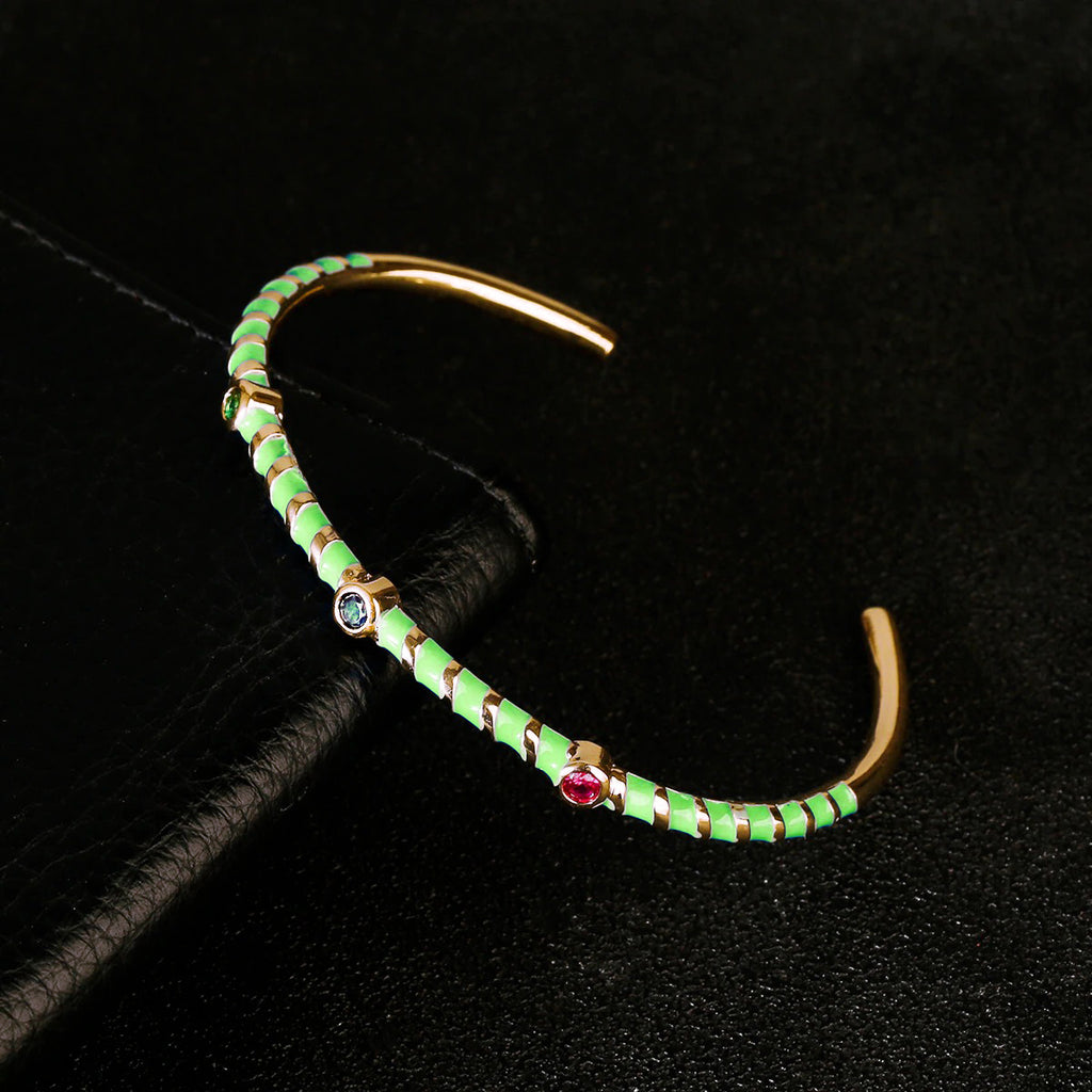 Hot Neon Pink Enamel Slim Studded Free Size Cuff Kada Bangle Bulk