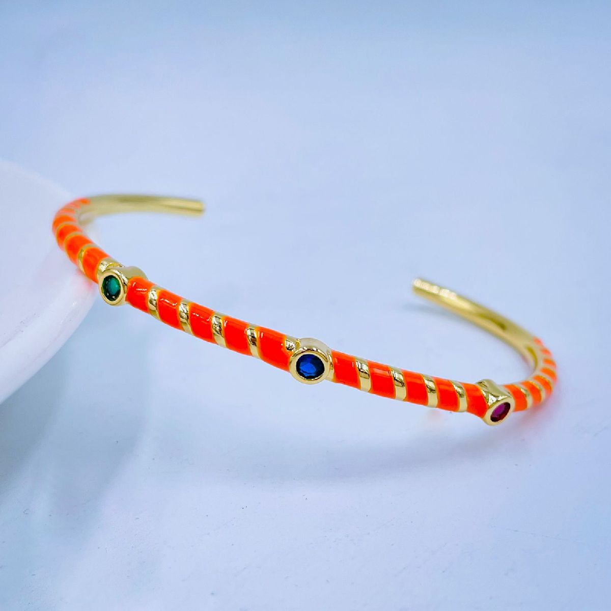 Hot Neon Pink Enamel Slim Studded Free Size Cuff Kada Bangle Bulk