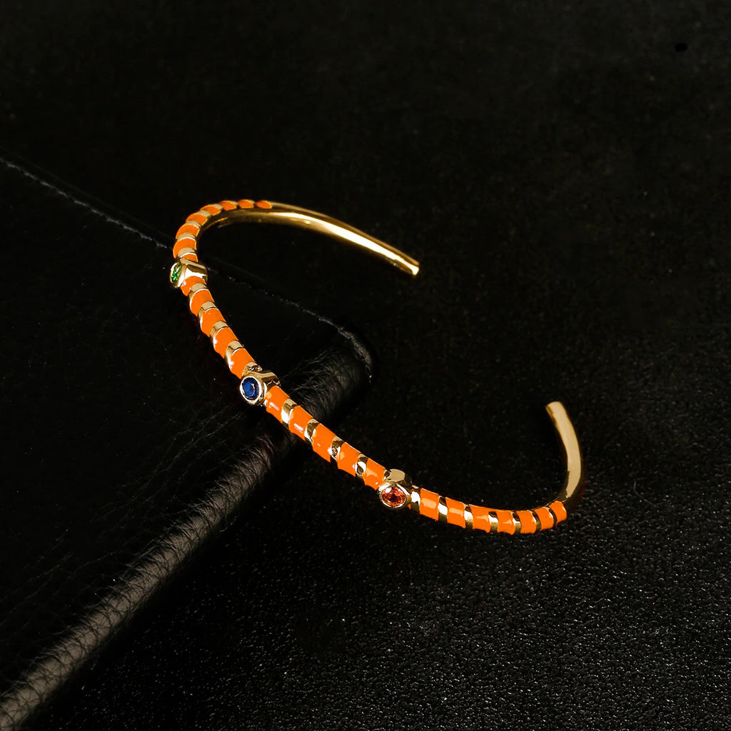 Hot Neon Pink Enamel Slim Studded Free Size Cuff Kada Bangle Bulk