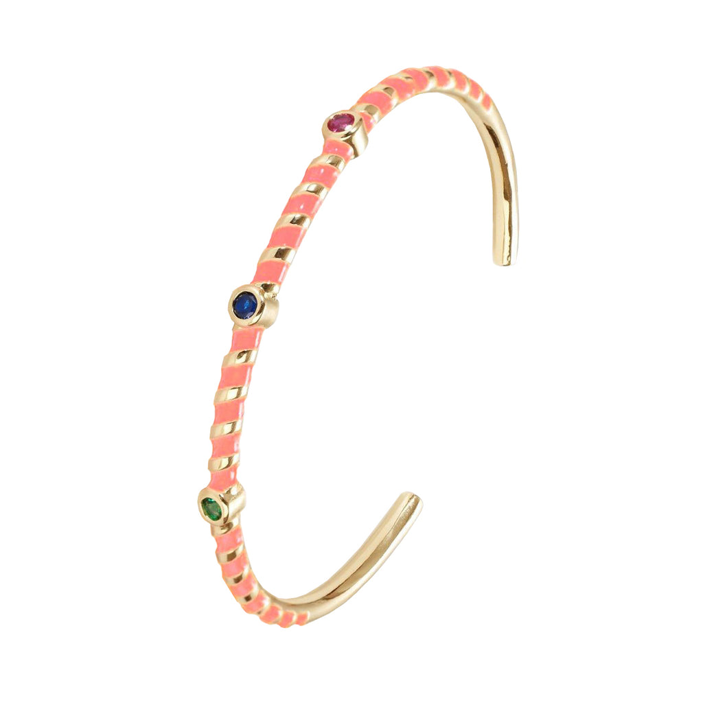 Hot Neon Pink Enamel Slim Studded Free Size Cuff Kada Bangle Bulk