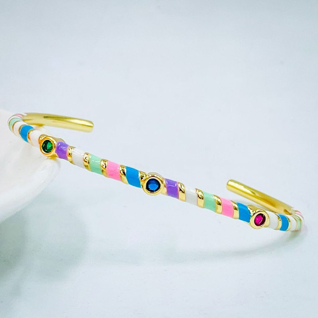 Hot Neon Pink Enamel Slim Studded Free Size Cuff Kada Bangle Bulk