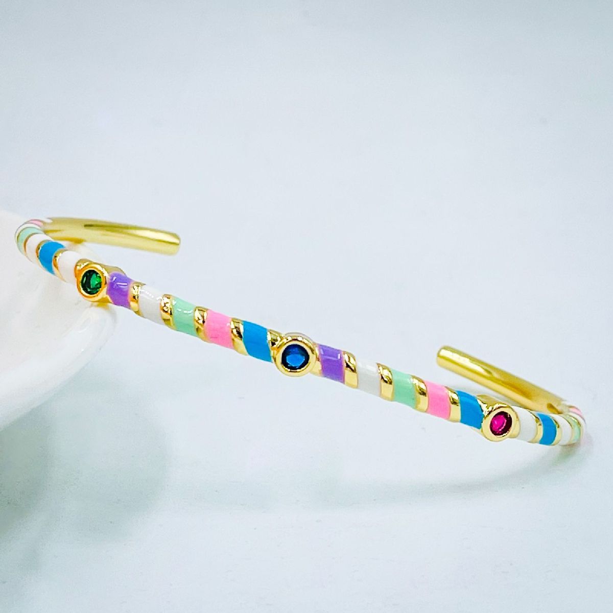 Hot Neon Pink Enamel Slim Studded Free Size Cuff Kada Bangle Bulk