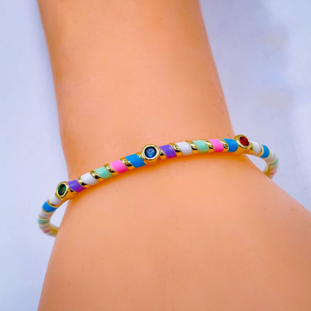 Hot Neon Pink Enamel Slim Studded Free Size Cuff Kada Bangle Bulk