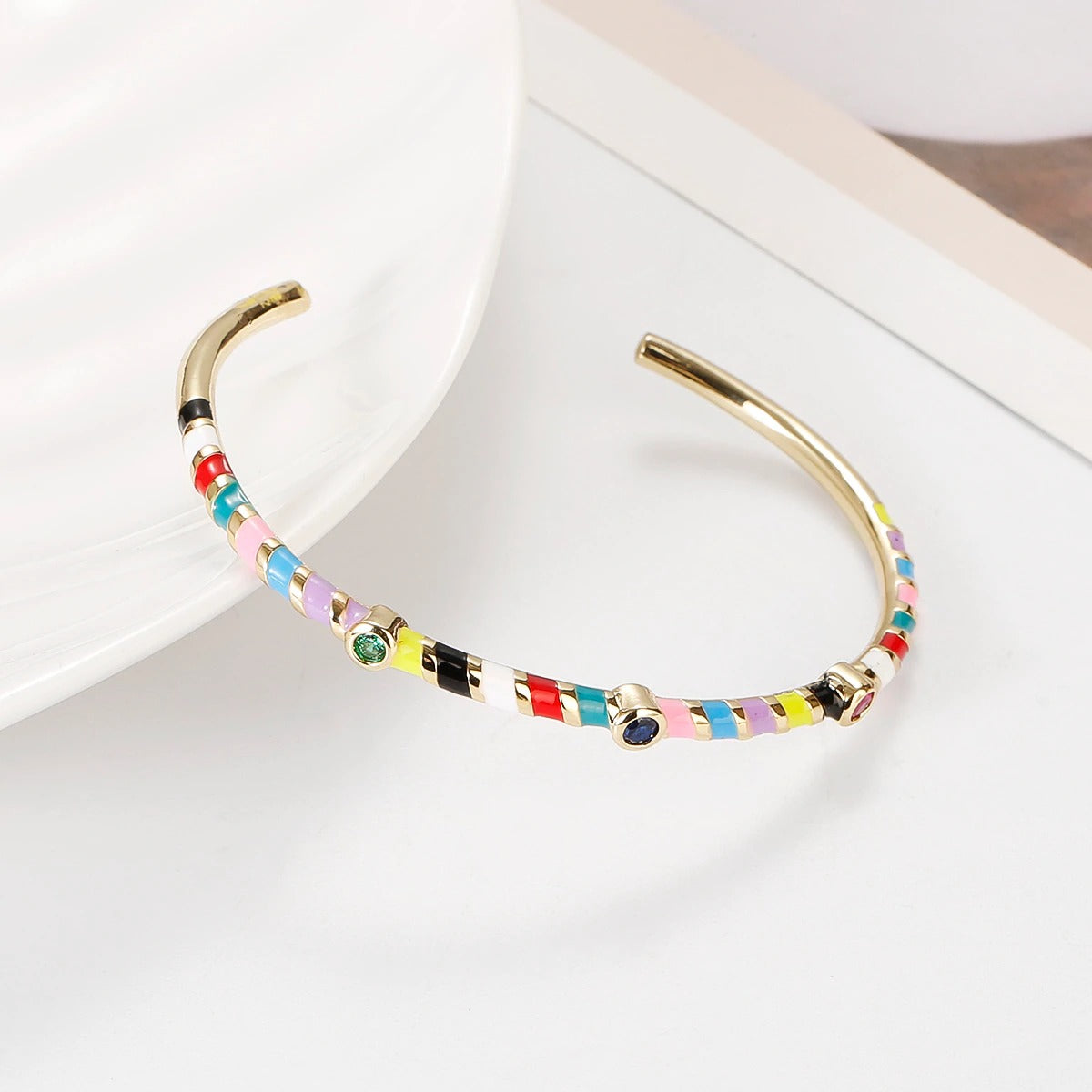 Hot Neon Pink Enamel Slim Studded Free Size Cuff Kada Bangle Bulk