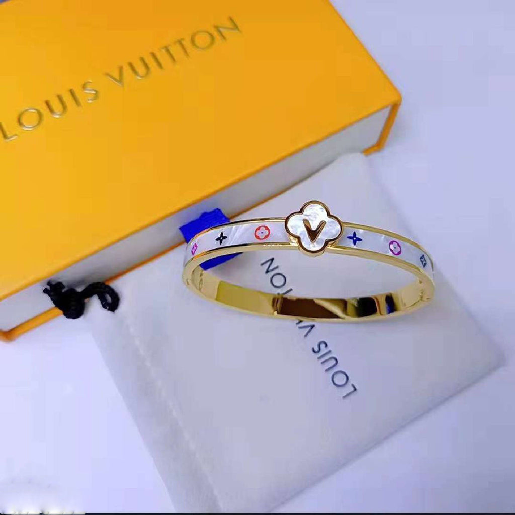 Gold White Clover Triple 18K Gold Stainless Steel Bangle Kada Bulk